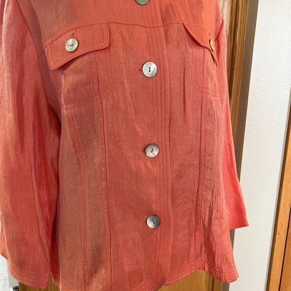 Ruby Rd. CORAL PINK shimmer women’s size 16 jacket. 3/4 sleeves, button down - Picture 6 of 12